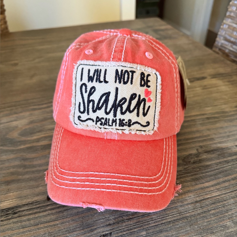 NWT Ladies Coral Distressed Baseball Cap with Inspirational Patch